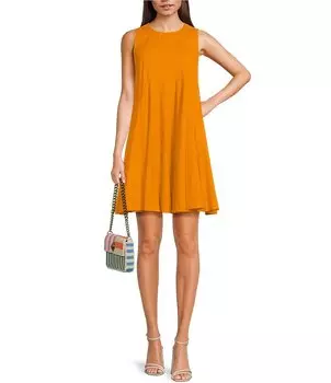 Платье прямого кроя без рукавов Trina Turk Mauvie с круглым вырезом и боковыми карманами, оранжевый