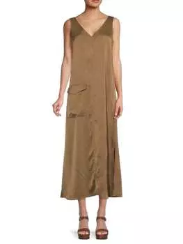 Платье прямого кроя DKNY без рукавов с карманами, caper