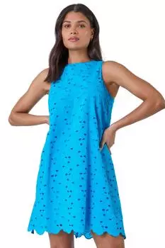 Платье прямого кроя из хлопка с вышивкой Roman, синий