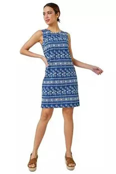 Платье прямого кроя из хлопка с вышивкой Roman, синий