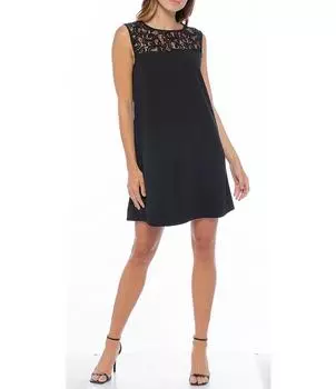 Платье прямого кроя из крепа Marina без рукавов с круглым вырезом и аквалангом, черный