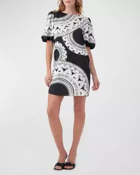 Платье прямого кроя Luv с объемными рукавами Trina Turk, цвет Multi