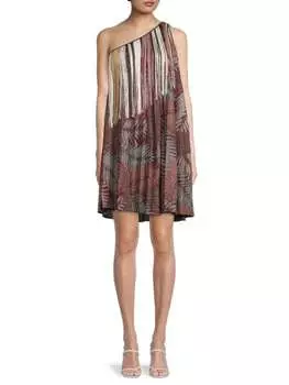 Платье прямого кроя Missoni на одно плечо с бахромой, мультиколор