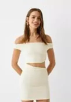 Платье прямого кроя OFF THE SHOULDER FOR CUT OUTS Bershka, бежевый