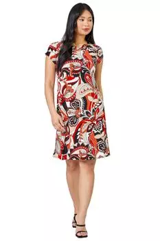 Платье прямого кроя Petite с принтом пейсли и ожерельем Roman, оранжевый