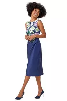 Платье прямого кроя с цветочной каймой и эластичным принтом Roman, синий