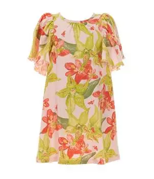 Платье прямого кроя с цветочным принтом Burt's Bees для маленьких девочек от 2 до 5 лет с развевающимися рукавами Aussie Blooms, цветочный