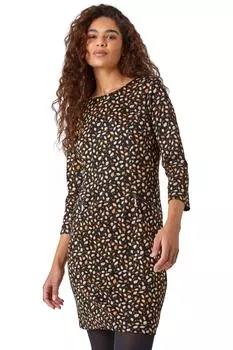 Платье прямого кроя с карманами на молнии и принтом листьев Roman, оранжевый