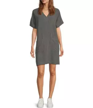 Платье прямого кроя с короткими рукавами и V-образным вырезом Splendid Vienna, серый