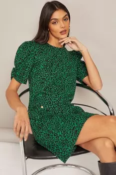 Платье прямого кроя с короткими рукавами-фонариками и круглым вырезом Friends Like These, зеленый