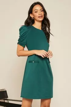 Платье прямого кроя с короткими рукавами-фонариками и круглым вырезом Friends Like These, зеленый