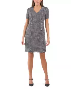 Платье прямого кроя с короткими рукавами и пуговицами из букле Nanette Nanette Lepore, очень черный/белый