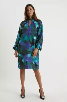 Платье прямого кроя с кружевной вставкой и высоким воротником Wallis, синий