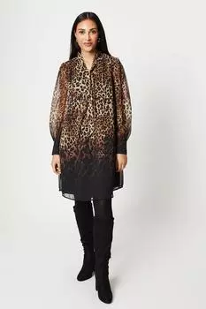 Платье прямого кроя с леопардовым принтом Petite и бантом Wallis, нейтральный