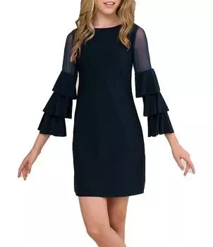 Платье прямого кроя с многоярусными рукавами Un Deux Trois для маленьких/больших девочек 4–22 лет, синий