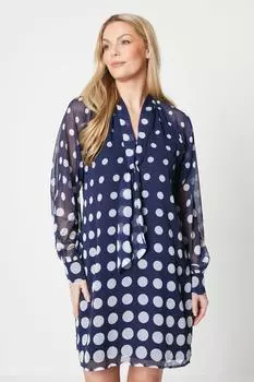 Платье прямого кроя с объемными рукавами и каймой Wallis, темно-синий