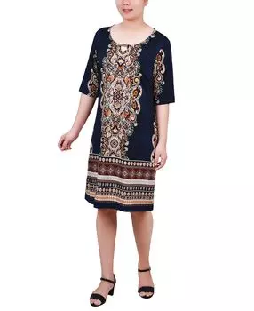 Платье прямого кроя с рукавами до локтя NY Collection, мульти