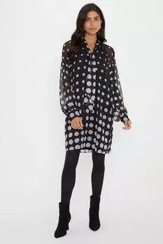 Платье прямого кроя с завязками и объемными рукавами Wallis, черный