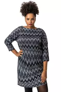 Платье прямого кроя с зигзагообразным принтом Curve Roman, серый