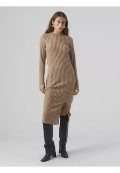 Платье прямого кроя Vero Moda с круглым вырезом, бежевый