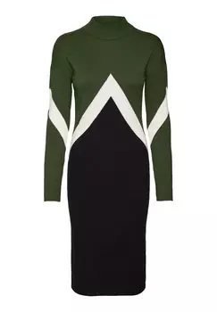 Платье прямого кроя Vmnancy Block O Neck Dress Vero Moda, винтовочно-зеленый/берёзовый/черный
