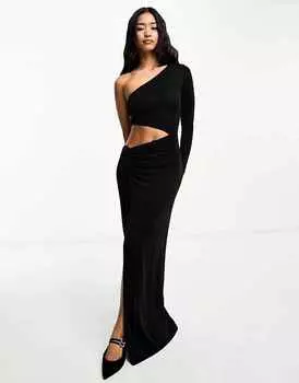Платье Pull&Bear One Shoulder Cut Out, черный