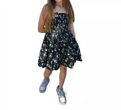 Платье-пузырь с цветочным принтом для девочек черного цвета flowers by zoe