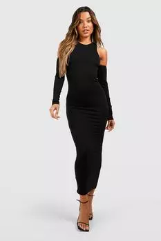 Платье racer с холодными плечами мидакси Boohoo, черный