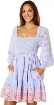 Платье Rainna Long Sleeve Smocked Lilly Pulitzer, цвет Blue Peri Chambray Dobby Eyelet
