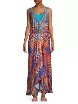 Платье Ranee's пляжное макси с вырезом халтер и тигровым принтом, мультиколор