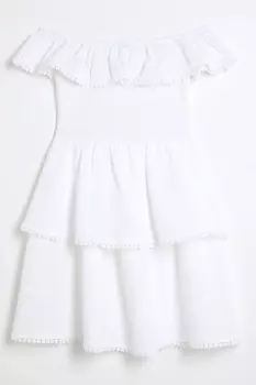 Платье рара для девочек с вырезом бардо River Island, белый