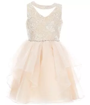 Платье Rare Editions для больших девочек 7–16 лет без рукавов с вышитым пайетками и лифом из сетчатой ткани из органзы, бежевый