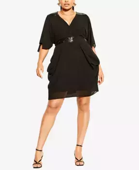 Платье-расклешенное с пайетками больших размеров CITY CHIC, черный