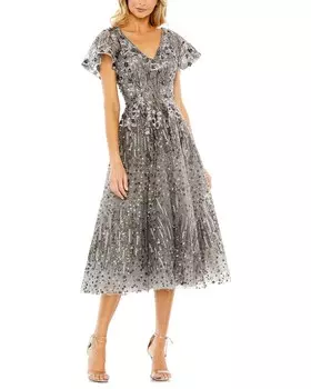 Платье расклешенного кроя с декором и бабочками Mac Duggal, бронза