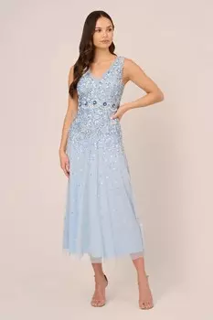 Платье расшитое бисером Adrianna Papell, синий