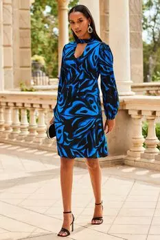 Платье «разговор» с приталенным верхом и расклешенным низом с каплевидным вырезом горловины Sosandar, синий