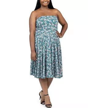 Платье размера плюс без бретелек длиной до колена без бретелек 24seven Comfort Apparel, синий