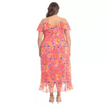 Платье размера плюс London Times с открытыми плечами и оборками из искусственного запаха London Times, красный/белый