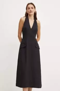 Платье REINA из смесового льна Bardot, черный