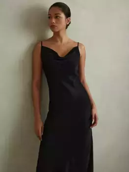 Платье Reiss Isabel Drape Neck Slip Midi, черный