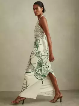 Платье Reiss Lexi Sketchy Floral Halterneck Maxi, цвет white/green