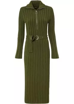 Платье рельефной вязки с воротником-тройером Bodyflirt, зеленый