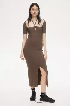 Платье рельефной вязки с завязками H&M, коричневый