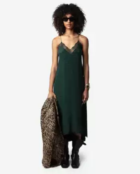 Платье Risty из шелкового жаккарда с кружевом Zadig & Voltaire, темно-зеленый