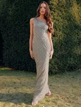 Платье Ro&Zo Embellished One Shoulder Column Maxi, серый