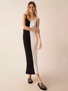 Платье Ro&Zo Knitted Colour Block Maxi, цвет black/cream