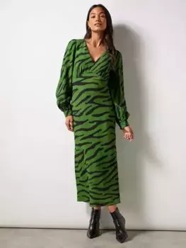 Платье Ro&Zo Petite Zebra Print Bias Cut Midi, цвет green/black
