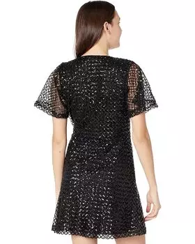 Платье Rock and Roll Cowgirl All Over Sequins Wrap Dress with Sheer Sleeve D5-2336, черный