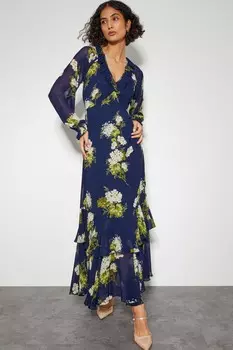 Платье Rowena с цветочным принтом и оборками Monsoon, синий