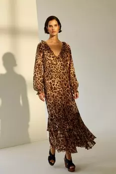 Платье Rowena с леопардовым принтом и оборками Monsoon, коричневый